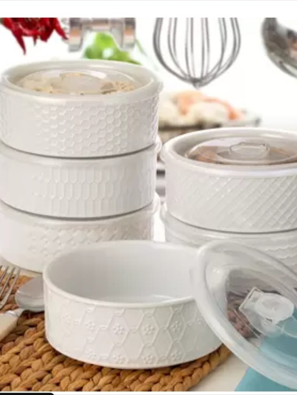 (6)Signature Housewares Stoneware Bowls with Lids, 6 Pack